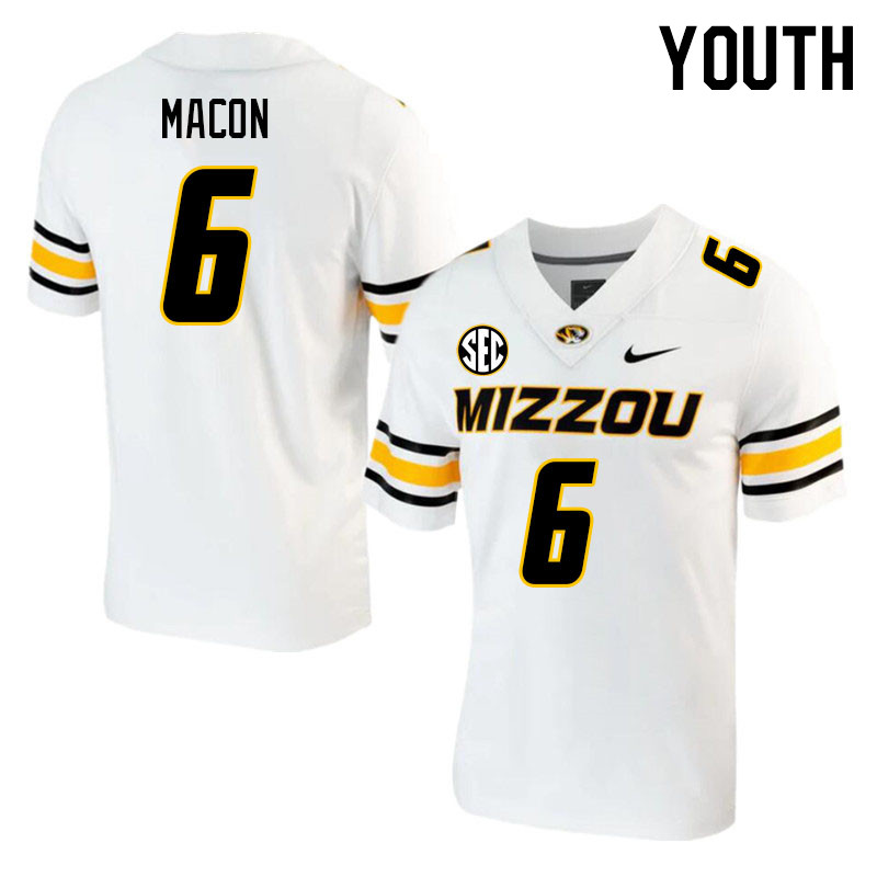 Youth #6 Tyler Macon Missouri Tigers College 2023 Football Stitched Jerseys Sale-White